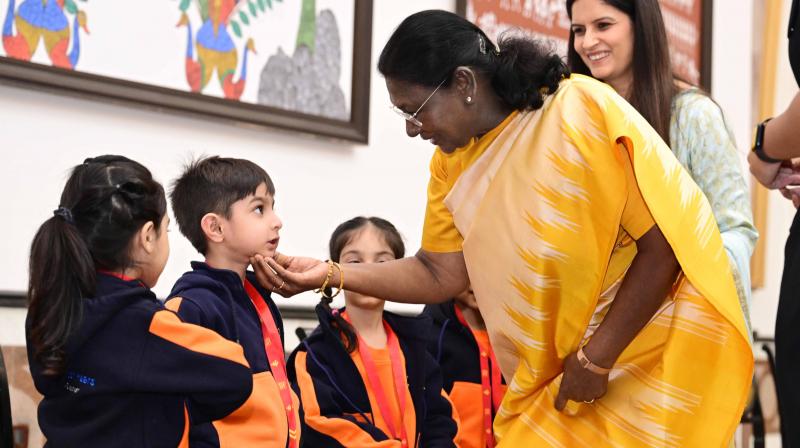 Children's Day: President Murmu interacts with children at Rashtrapati Bhavan Cultural Centre
