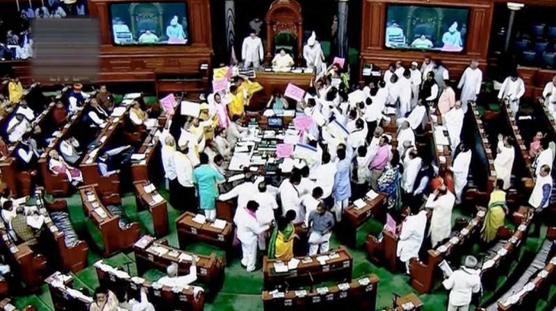 TRS members stage protest in Lok Sabha