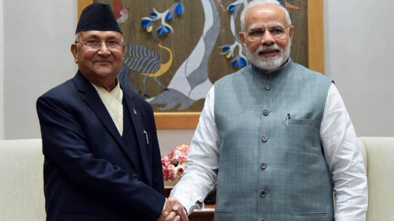 Prime Minister Narendra Modi and his Nepalese counterpart K P Sharma Oli 