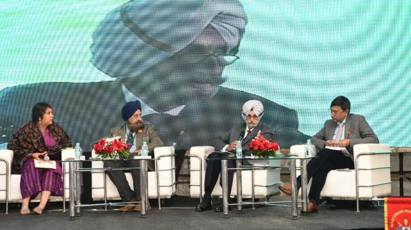 Noted Media perosnlity Barkha Dutt moderating the session on 'Contribution of India towards the First World War' during the second day of ongoing MLF 2018