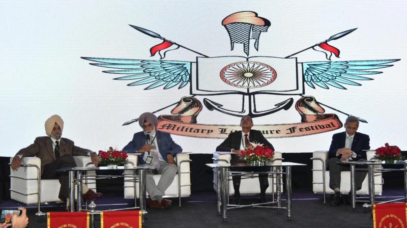 LT. GEN. N S Brar (extreme left),  LT.  GEN J S Cheema, LT. GEN. D S Hooda and Colonel Ajai Shukla during the panel discussion