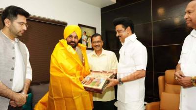 Tamil Nadu CM MK Stalin, CM Bhagwant Mann & CM Arvind Kejriwal