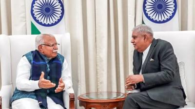 Haryana Chief Minister Manohar Lal Khattar with Vice President Jagdeep Dhankhar