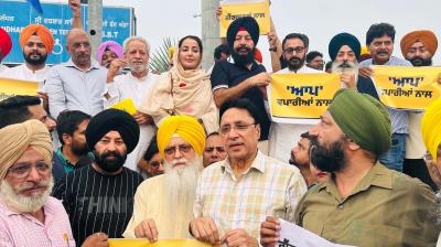 AAP leaders protest against BJP across Punjab for supporting gangsters