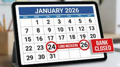January 24 is a bank holiday, as it is the fourth Saturday of the month, followed by the regular Sunday off on January 25. The long break concludes with a national holiday on January 26 for Republic Day celebrations. File Photo.