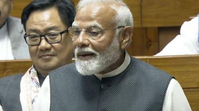 Narendra Modi, delivering his reply to the Motion of Thanks on President Droupadi Murmu's address. 