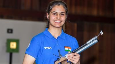 Manu Bhaker at the ISSF Junior World Cup