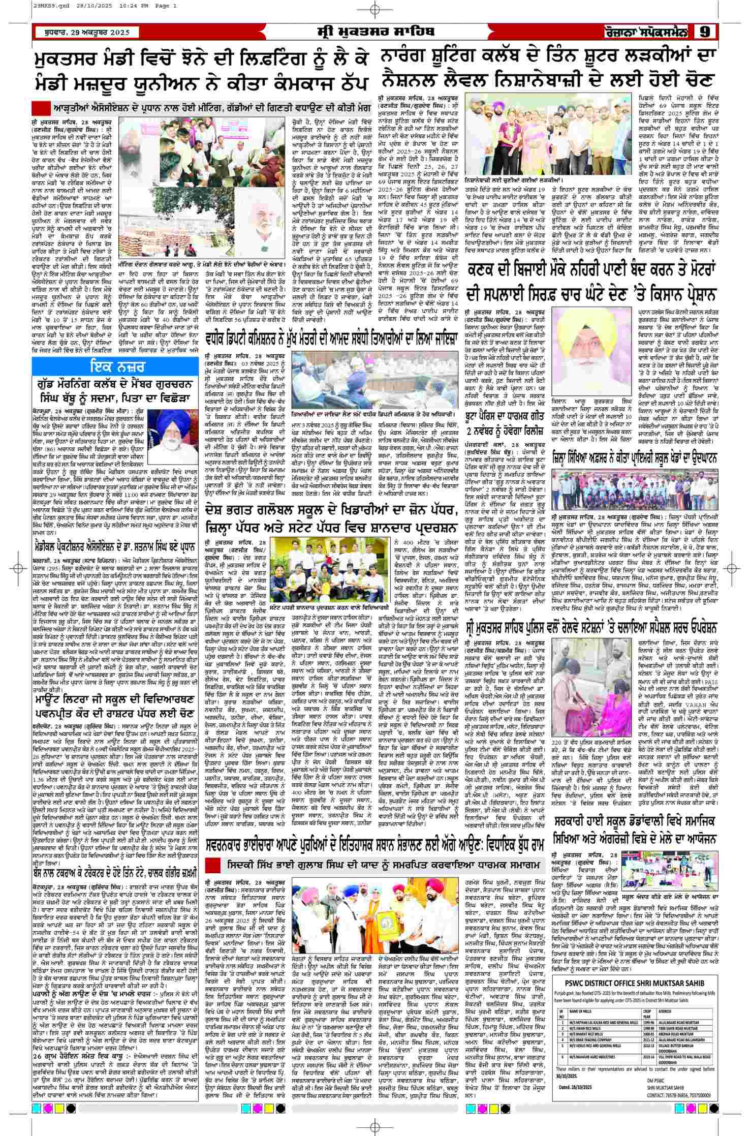 29 Oct 2025, Page 9 Fazilka Edition | Rozana Spokesman Epaper [ Fazilka News ]