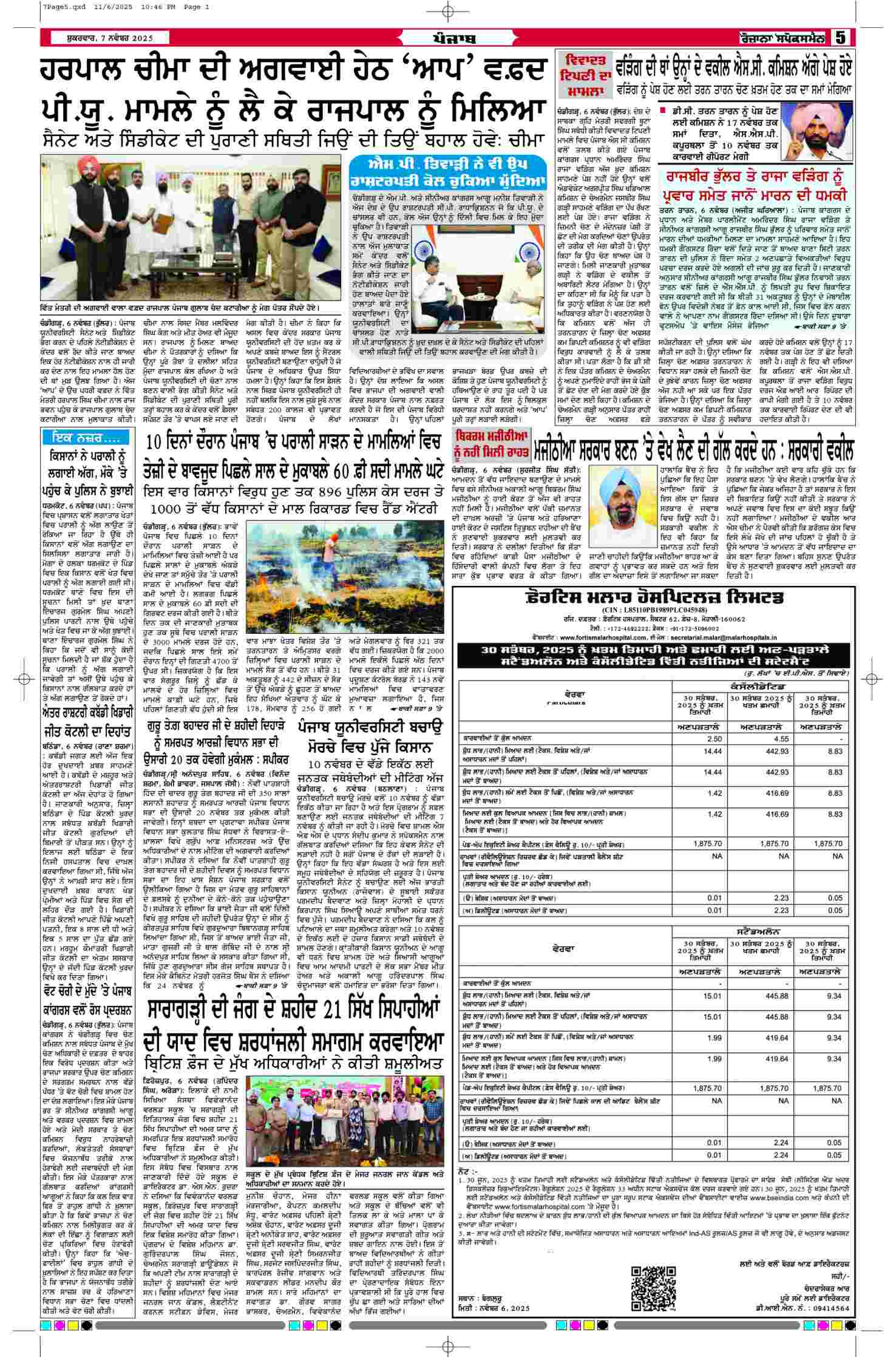 07 Nov 2025, Page 5 Mansa Edition | Rozana Spokesman Epaper [ Mansa News ]