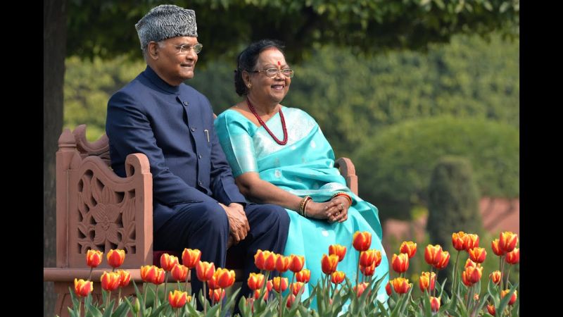 Ram Nath Kovind with wife at Mughal Gardens