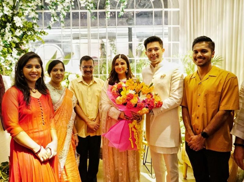 Delhi CM & AAP Convener Arvind Kejriwal along with his family attended Raghav Chadha & Parineeti Chopra's Engagement Ceremony in Delhi
