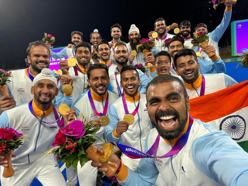  Indian Hockey Players Capture Joyful Moments with Gold Medal Selfie at Asian Games 2023