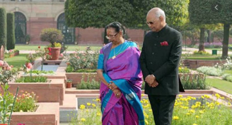 Ram Nath Kovind with wife at Mughal Gardens
