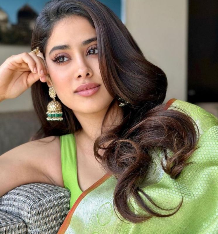 Janhvi Kapoor looks adorable in Green Saree & Jhumkas