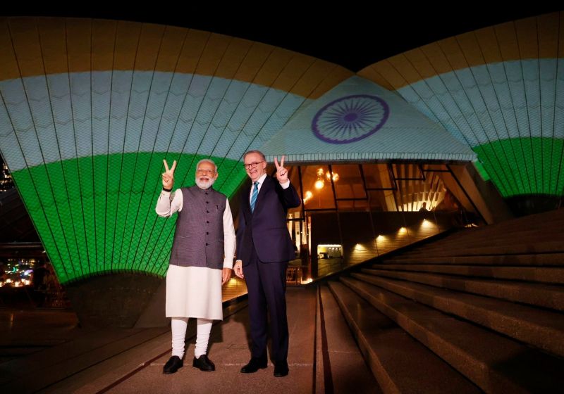 Sydney Harbour Bridge and Opera House lit up in the colors of 'Tricolor' to welcome PM Narendra Modi
