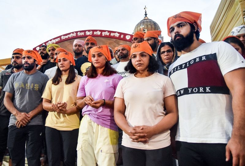 Wrestlers March to Bangla Sahib Gurdwara in Delhi demanding the arrest of WFI Chief Brij Bhushan Sharan Singh
