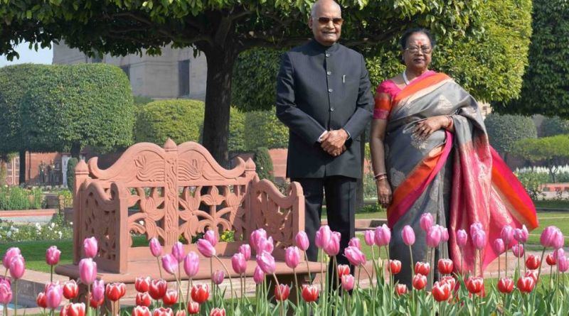 Ram Nath Kovind with wife at Mughal Gardens