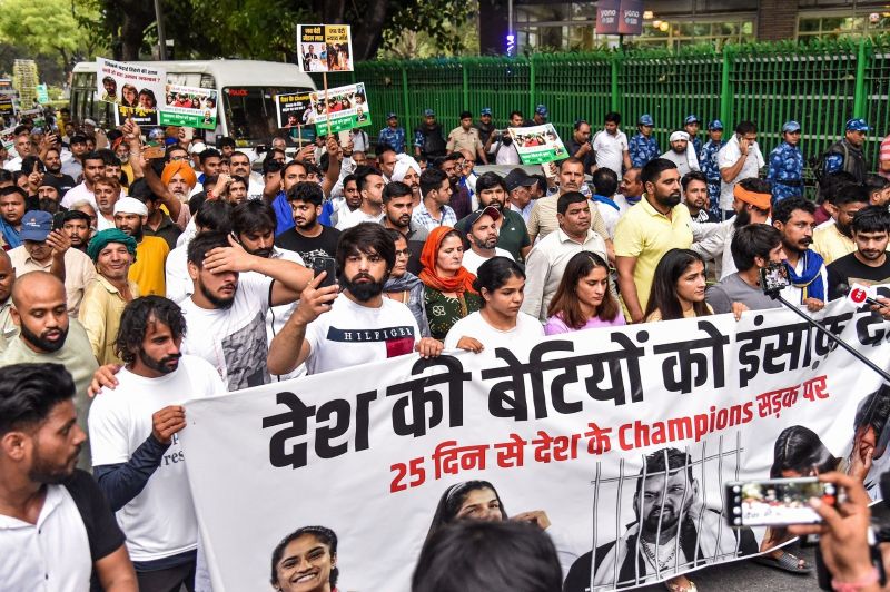 Wrestlers March to Bangla Sahib Gurdwara in Delhi demanding the arrest of WFI Chief Brij Bhushan Sharan Singh
