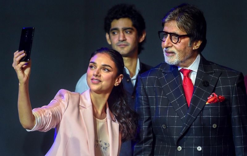 Bolywood Actor Amitabh Bachchan and Aditi Rao Hydari Take Selfie During a Phone Launch in Mumbai