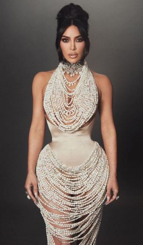 American model, media personality, and businesswoman Kim Kardashian wears pearl naked dress at Met Gala 2023
