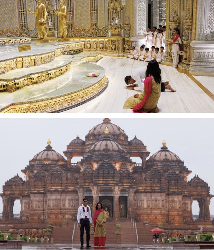 G-20 Summit: British PM Rishi Sunak & Wife Akshata Murthy Seeks Blessings at Akshardham Temple