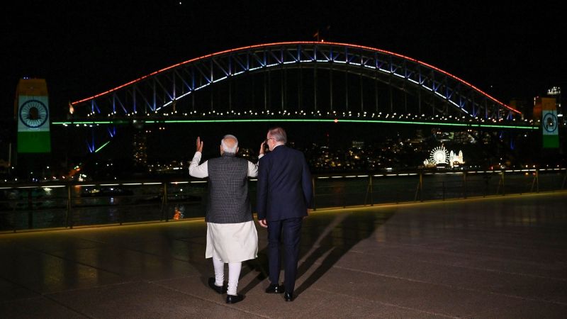 Sydney Harbour Bridge and Opera House lit up in the colors of 'Tricolor' to welcome PM Narendra Modi
