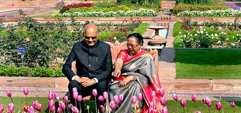 Ram Nath Kovind with wife at Mughal Gardens