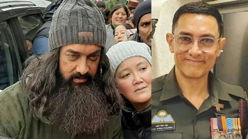 Aamir Khan seen wearing a uniform in clean shave 
