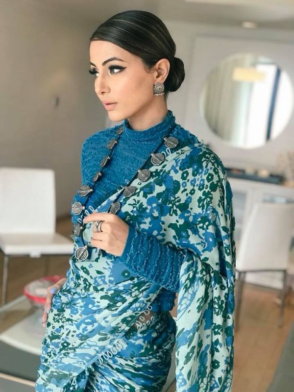 Hina Khan Looking Fabulous in Saree Designed by Ilk Earrings by Geetanjali, Neckpiece: Shubhashini Ornamentals