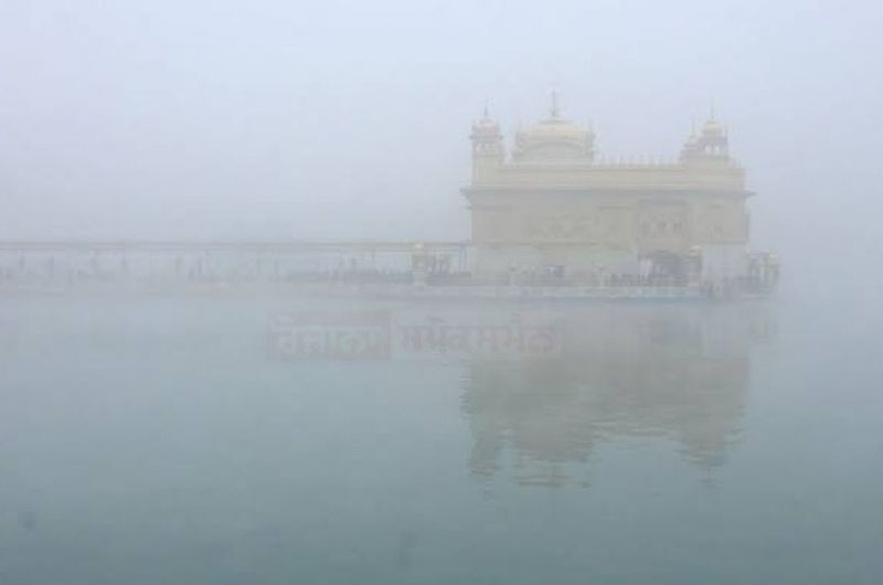 Golden Temple Embraced by Fog Blanket, Unveiling a Serene Spectacle
