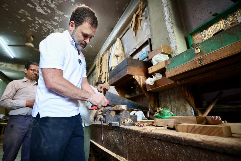 Rahul Gandhi Interacts with Carpentry Community During Visit to Delhi's Kirti Nagar Furniture Market
