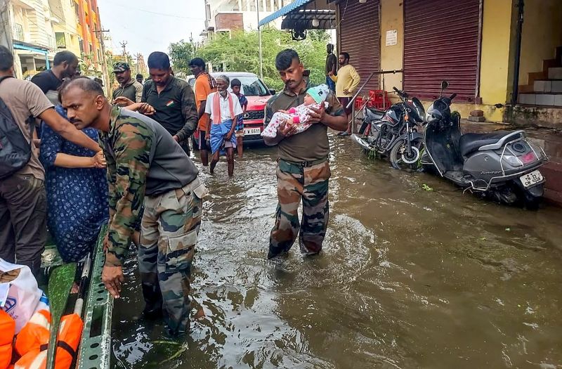 Floods Ravage Chennai: Defense Minister Rajnath Singh Conducts Aerial Survey of Affected Areas