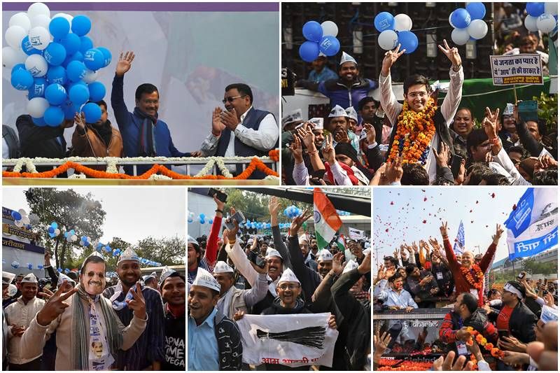Celebration of Arvind Kejriwal's victory
