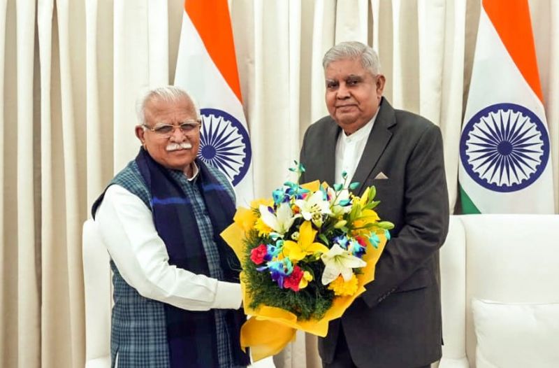 Haryana Chief Minister Manohar Lal Khattar Meets Vice President Jagdeep Dhankhar